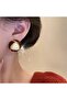 Burgundy Enameled Cream Stone Vintage Earrings - 3