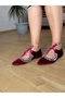 Gemma Pointed Toe Pendant Stone Embroidered Ribbon Laced Burgundy Satin Women's Ballerinas - 5