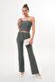 Khaki Green Women's Grass Striped Bottom Top Set - 6