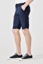 Dark Navy Blue Elastic Waist 100% Linen Shorts - 4
