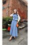 Denim Belt Detailed Vest Dress Suit Light Blue