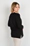 Women's Stone Detailed Patterned Long Sleeve Mother Blouse with Slits on the Sides 5741 Black - 4