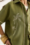 Women's Green Palm Embroidered Casual Shirt Pocket Detailed Shorts Muslin Top and Bottom Set G28-4884 60283359 - 6
