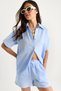Women's Baby Blue Palm Embroidered Casual Shirt Pocket Detailed Shorts Muslin Top and Bottom Set G28-4884 60283359 - 4