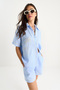 Women's Baby Blue Palm Embroidered Casual Shirt Pocket Detailed Shorts Muslin Top and Bottom Set G28-4884 60283359 - 3