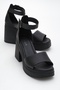 MARGOT Black Leather Genuine Leather Women's Platform Heeled Sandals