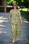 Japone Sleeve (Sleeveless) Flounced Floral Patterned Medium Large Size Cotton Viscose Dress