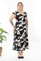 Women's Black and White Abstract Pattern Ruffle Sleeve Double Breasted Collar Large Size Maxi Dress - 2