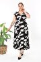Women's Black and White Abstract Pattern Ruffle Sleeve Double Breasted Collar Large Size Maxi Dress - 4