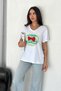 Women's V-Neck Strawberry Printed 100% Cotton T-Shirt - 4