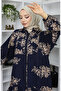 Viscose Fabric Half Button Dress 2044-01 Navy Blue - 3