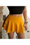 Women's Layered Ruffle Flounce Ruffle Mini Shorts Yellow Skirt - 2