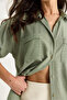 Women's Khaki Double Pocket Self-Gilding Long Sleeve Shirt 8434 60283367 - 7