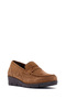 Women's Tan Wedge Heeled Suede Leather Comfort Loafer 24Wfd 236910 - 6