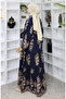 Viscose Fabric Half Button Dress 2044-01 Navy Blue - 5