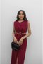 Cherry Color Gold Buckle Waist Detailed Dress - 3