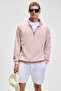 Nestor Men's Relaxed Fit Stand Collar Half Zipper Long Sleeve Pink Melange Sweatshirt