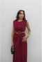 Cherry Color Gold Buckle Waist Detailed Dress - 2