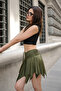 Women's Cross Cut Skirt with Internal Tights Front Back Waist with Drawstring - 3