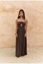 Burnika Bead Detail Brown Linen Dress - 2