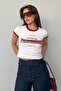 White Printed Ribbed Women's T-Shirt Mg2449