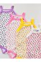 4-Piece Floral Patterned Corded Rope Strap Baby Girl Undershirt Body - 3