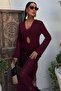 Burgundy Low-Cut Lace-Like Knit Dress 2835 - 4