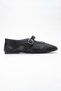 Mirella Black Braided Genuine Leather Women's Ballerina Shoes - 6