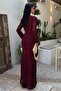 Burgundy Low-Cut Lace-Like Knit Dress 2835 - 6