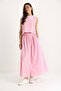 Women's Candy Pink Strappy Short Blouse Button Detail Flared Long Skirt Linen Top and Bottom Set 9322 60281055 - 5