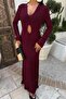 Burgundy Low-Cut Lace-Like Knit Dress 2835 - 5