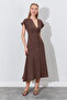 Double Breasted Collar Button Detailed Modal Midi Dress - Brown |   Mks281871-01 - 6