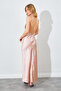 High Neck Backless Long Satin Dress - Stone |   28-1638 - 5