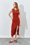 Front Slit Back V Detailed Strap Dress - Tile |   28-1690 - 6