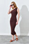 One Shoulder Side Draped Sandy Dress - Brown |   28-1691 - 2