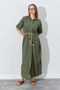 Double Epaulet Cufflink Long Dress - Khaki |   28-4905 - 7