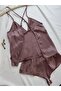 Satin Backless Strappy Hipster Shorts Nightgown Pajama Set (Dowry Custom) - 6