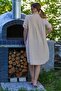 Dark Beige Shirt Collar Buttoned 3/4 Sleeve Pocket Casual Muslin Woven Dress 105 65 - 4