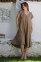 Light Brown V-Neck Low Sleeve Casual Muslin Woven Dress Flared Skirt 115 63 - 2