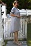 Gray Shirt Collar Buttoned 3/4 Sleeve Pocket Casual Muslin Woven Dress 105 65 - 4