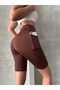 Women's High Waist Gathering Pocket Shorts Sports Leggings - 6