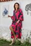 Fuchsia V-Neck Ruffle Sleeve Paisley Pattern Button Skirt Ruffled Casual Viscose Woven Dress 135 60 - 7