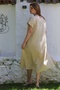 Dark Beige V-Neck Low Sleeve Casual Muslin Woven Dress Flared Skirt 115 63 - 4