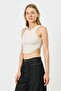 Women's oval ribbed strap crop tank top 920 beige