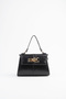 Women's Narcissus Black Design Lock Snap Closure Faux Leather Lined Handbag and Shoulder Bag