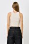 Women's oval ribbed strap crop tank top 920 beige - 5