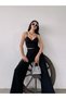 Rope Strap Crop Blouse and Slit Detailed Trousers Double Set