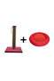 Cat Scratching Board 40 cm and Cat Bagel Bed 50 cm Diameter Fleece Set of 2 Claret-Red