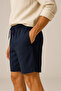Men's Navy Blue Pocket Linen Textured Shorts - 2