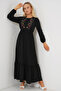 Women's Embroidered Long Hijab Dress 2550 - Black - 3